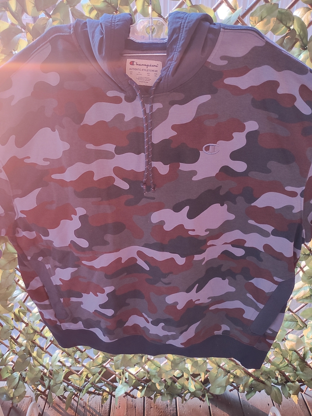 Champion Camo Pullover Hoodie in Green, Red, Gray